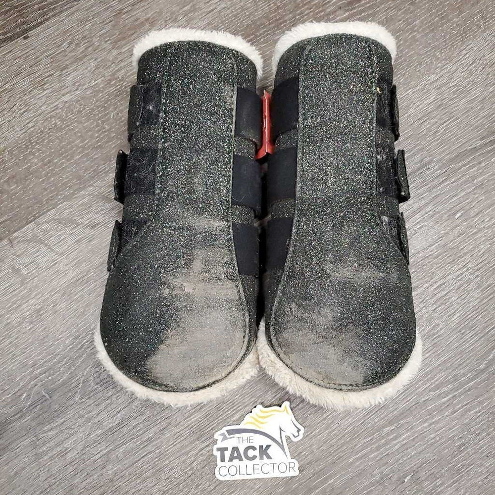 Closed Sparkley Boots, velcro, fleece *gc, dirty, hairy, stains, puckered & rubs, hairy velcro