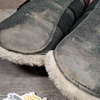 Closed Sparkley Boots, velcro, fleece *gc, dirty, hairy, stains, puckered & rubs, hairy velcro
