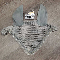 Crochet Ear Bonnet Fly Veil, 1x piping, bling, string *vgc/gc, stain, clean, piping: peeled?stained
