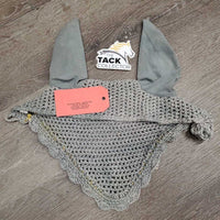 Crochet Ear Bonnet Fly Veil, 1x piping, bling, string *vgc/gc, stain, clean, piping: peeled?stained
