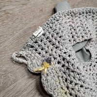 Crochet Ear Bonnet Fly Veil, 1x piping, bling, string *vgc/gc, stain, clean, piping: peeled?stained
