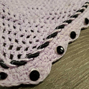 Crochet Ear Bonnet Fly Veil, piping, bling, string *gc, curled, add on bling, mnr stains