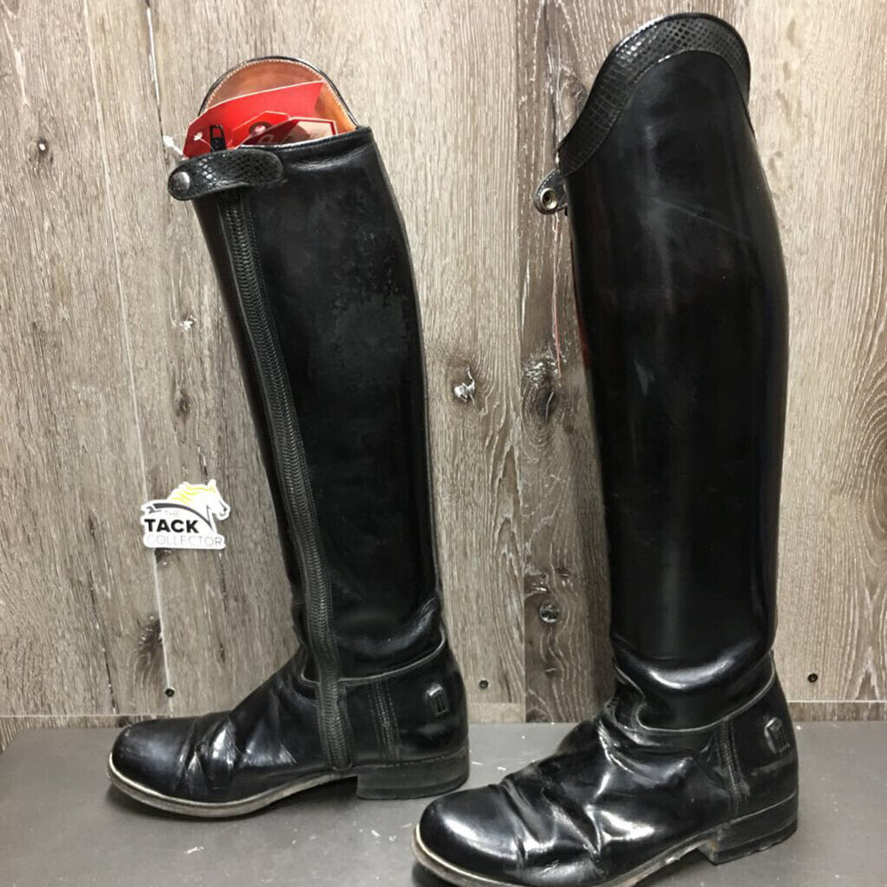 Dressage Boots, Zips, Gold Forms *gc/vgc, mnr rubs, scrapes & scratches, creases, marker, insoles: dirty underneat, curled-L