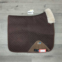 Quilt Merino Wool Back Dressage Saddle Pad *gc, clean, mnr hair, cut tabs, mnr clumpy fleece, rubbed/torn binding, snags
