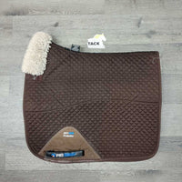 Quilt Merino Wool Back Dressage Saddle Pad *gc, clean, mnr hair, cut tabs, mnr clumpy fleece, rubbed/torn binding, snags
