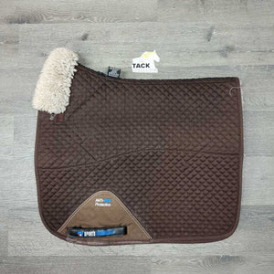 Quilt Merino Wool Back Dressage Saddle Pad *gc, clean, mnr hair, cut tabs, mnr clumpy fleece, rubbed/torn binding, snags