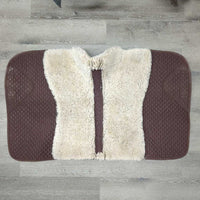 Quilt Merino Wool Back Dressage Saddle Pad *gc, clean, mnr hair, cut tabs, mnr clumpy fleece, rubbed/torn binding, snags
