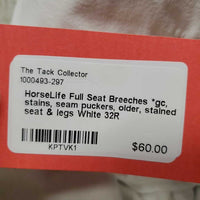 Full Seat Breeches *gc, stains, seam puckers, older, stained seat & legs
