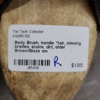 Body Brush, handle *fair, missing bristles, stains, dirt, older
