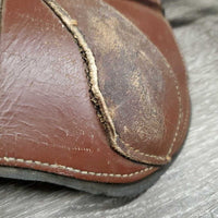 Pr Open Front Boots, buckles *gc/fair, older, folded & bent lining, dirt, residue, torn edge, scrapes, curled edge