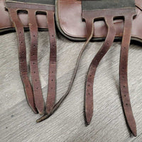 Pr Open Front Boots, buckles *gc/fair, older, folded & bent lining, dirt, residue, torn edge, scrapes, curled edge
