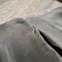 Pr Open Front Boots, buckles *gc/fair, older, folded & bent lining, dirt, residue, torn edge, scrapes, curled edge
