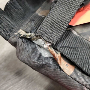 Small Trail Bag *fair, dirt, hair, unstitched seam & strap, stretched & thin elastic, edge rubs