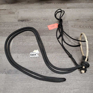 v.thin Braided Rawhide Bosal, Plastic Chin Guard, Narrow Soft Nylon Rope Reins & Hanger - Headstall *vgc, mnr dirt?dust, snags & rubs, & stains