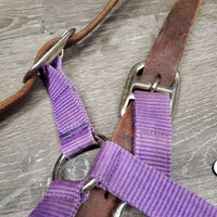 Nylon Breakaway Halter, Leather Crown, adj, snap *fair/gc, dirty, stains, faded
