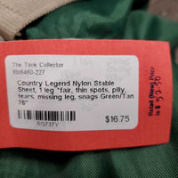 Nylon Stable Sheet, 1 leg *fair, thin spots, pilly, tears, missing leg, snags
