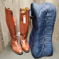 Dressage Boots, Zips, Navy Bag, 2x brush *vgc, clean, rubs, mnr scuffs, scratches, stains & scrapes