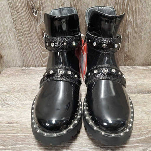 Patent Leather & Bling Short Boots, zippers, box, soft bag *new