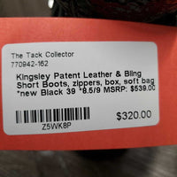 Patent Leather & Bling Short Boots, zippers, box, soft bag *new
