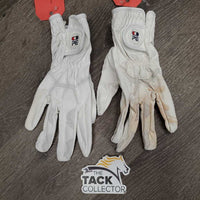 Pr Leather Gloves *gc, stained left, clean, older
