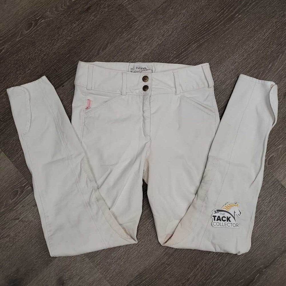 Euroseat Breeches *gc, seam puckers, dingy, discolored seat & legs, hairy velcro