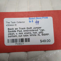 Quilt Jumper Saddle Pad, embroidered *vgc, clean, v. mnr stains, hair, pilly bottom, cut tabs
