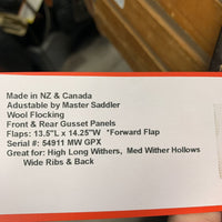 17" MW - Adj *5.5" NSC Aotearoa Close Contact Saddle, NSC Burgundy Cover, 2 Billet Guards, 4 Velcro Blocks, Wool Flocking, Front & Rear Gusset Panels, Flaps: 13.5"L x 14.25"W Serial #: 54911 MW GPX
