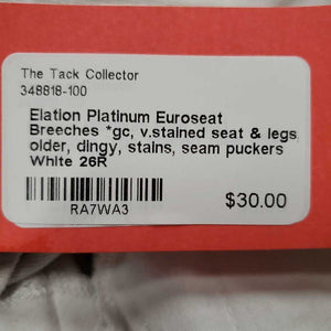 Euroseat Breeches *gc, v.stained seat & legs, older, dingy, stains, seam puckers