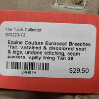 Euroseat Breeches *fair, v.stained & discolored seat & legs, undone stitching, seam puckers. v.pilly lining
