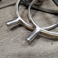 POW Spurs, Engraved & Bling Sides, narrow Leather Spur Straps, "R Duxbury" *gc, clean, scratches, missing bling, mnr dirt, yellowed?, strap twists & bends
