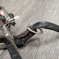 POW Spurs, Engraved & Bling Sides, narrow Leather Spur Straps, "R Duxbury" *gc, clean, scratches, missing bling, mnr dirt, yellowed?, strap twists & bends
