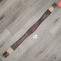 Thin Padded Leather Girth, 2x els, Center D Ring *gc/fair, dirty, faded, rubs, hairy seams, creases, stains