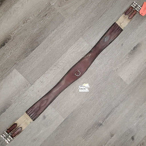 Thin Padded Leather Girth, 2x els, Center D Ring *gc/fair, dirty, faded, rubs, hairy seams, creases, stains