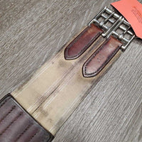 Thin Padded Leather Girth, 2x els, Center D Ring *gc/fair, dirty, faded, rubs, hairy seams, creases, stains
