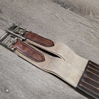 Thin Padded Leather Girth, 2x els, Center D Ring *gc/fair, dirty, faded, rubs, hairy seams, creases, stains
