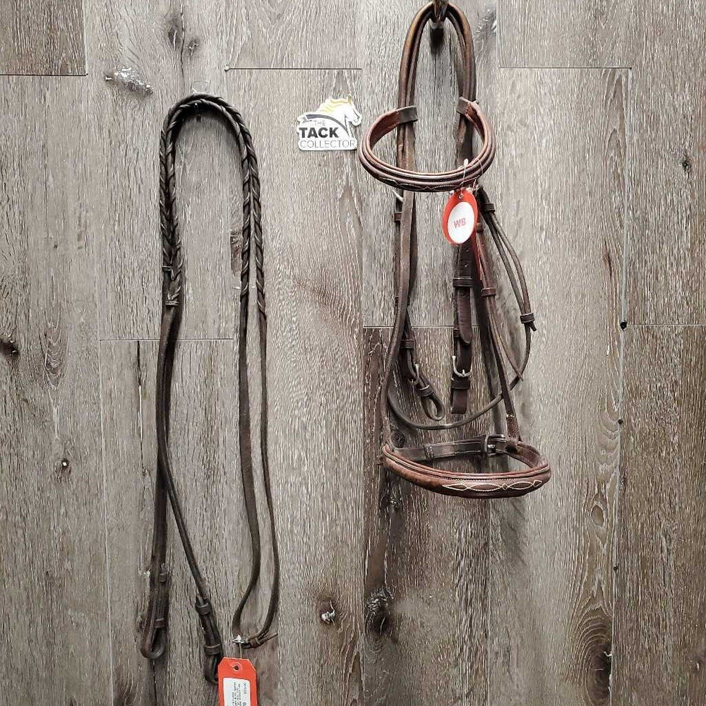 Rsd/FS Padded Monocrown Hunter Bridle, Buckles, Braided Reins *gc, dirty, older, rubsd, mismatched