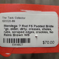 Rsd FS Padded Bridle *gc, older, dirty, creases, xholes, rubs, scraped edges, crackles, No Reins
