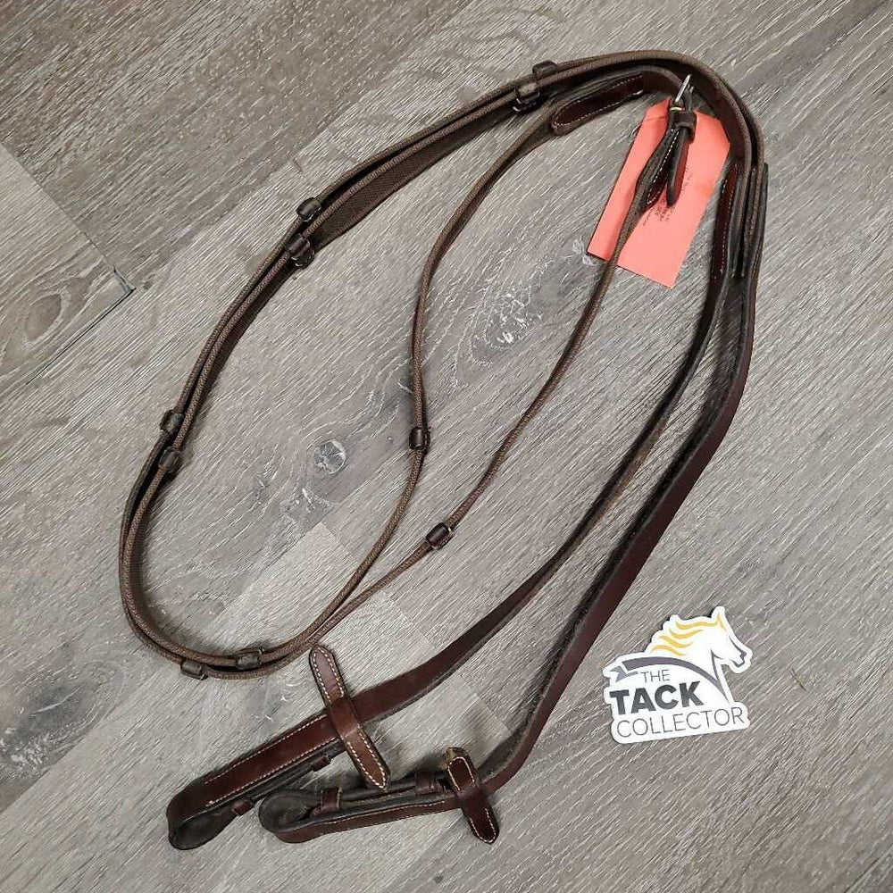 Rubber Web Reins *gc, faded, dirty, rough back, stiff, popped elastics