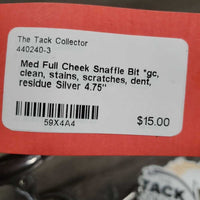 Med Full Cheek Snaffle Bit *gc, clean, stains, scratches, dent, residue
