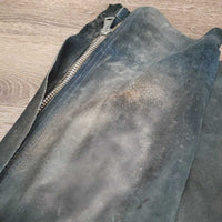 Suede Full Chaps, Lace Back *gc/fair, older, discolored, stains, rubs, scrapes, sm holes, dirty, stiff, faded
