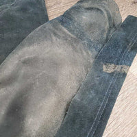 Suede Full Chaps, Lace Back *gc/fair, older, discolored, stains, rubs, scrapes, sm holes, dirty, stiff, faded
