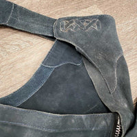 Suede Full Chaps, Lace Back *gc/fair, older, discolored, stains, rubs, scrapes, sm holes, dirty, stiff, faded
