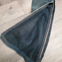 Suede Full Chaps, Lace Back *gc/fair, older, discolored, stains, rubs, scrapes, sm holes, dirty, stiff, faded

