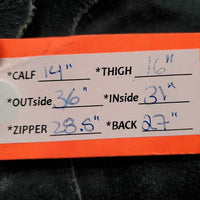 Suede Full Chaps, Lace Back *gc/fair, older, discolored, stains, rubs, scrapes, sm holes, dirty, stiff, faded
