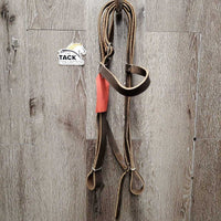 Flat Headstall, Top Buckle, Split Reins, Conway Buckles *gc, clean, scraped edges, older, mnr dirt & rubs
