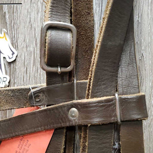 Flat Headstall, Top Buckle, Split Reins, Conway Buckles *gc, clean, scraped edges, older, mnr dirt & rubs
