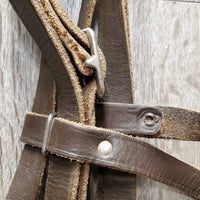 Flat Headstall, Top Buckle, Split Reins, Conway Buckles *gc, clean, scraped edges, older, mnr dirt & rubs
