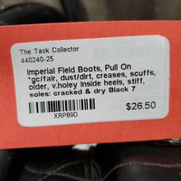 Field Boots, Pull On *gc/fair, dust/dirt, creases, scuffs, older, v.holey inside heels, stiff, soles: cracked & dry
