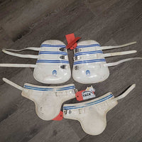 Plastic "Hampa Style" Open Front & Hind Boots *fair, dirty, scrapes/rubs, stained, older, peeling
