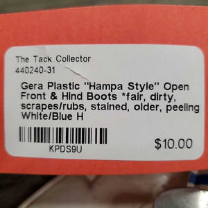 Plastic "Hampa Style" Open Front & Hind Boots *fair, dirty, scrapes/rubs, stained, older, peeling